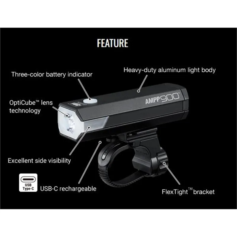 Cateye Ampp 900 Front Bike Light: BLACK size-1